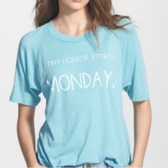 Wildfox Oversized Tiny Horror Story: Monday Raglan Tee in Blue - Picture 1 of 1